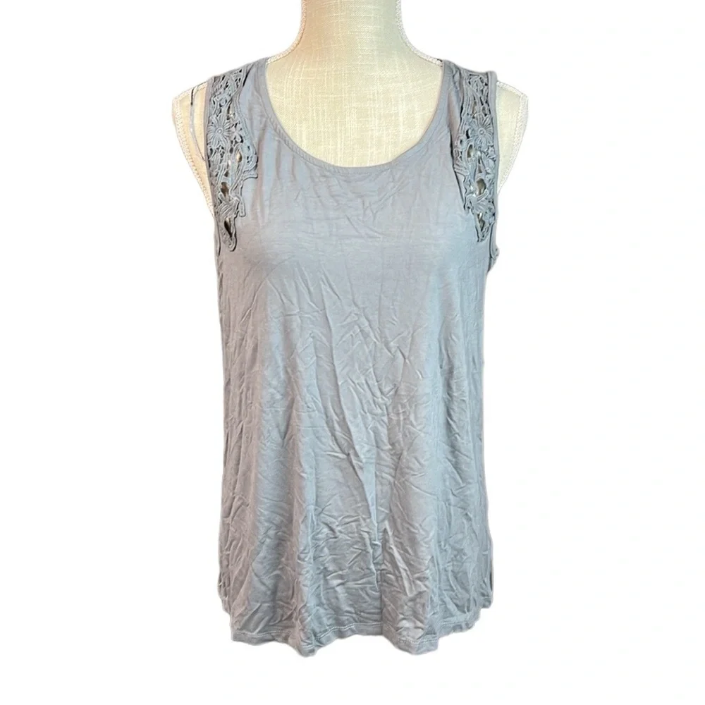 NWT Philosophy Dane Lewis Sleeveless Scoop Tank Blouse Gray Crochet Womens L - Picture 1 of 11